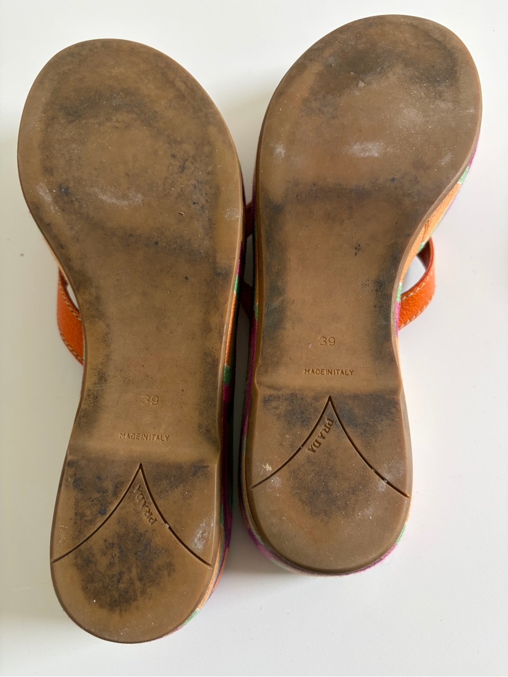 Vintage Prada Women’s Orange & Fuchsia Geometric Wedge Sandal - Picture 5 of 6